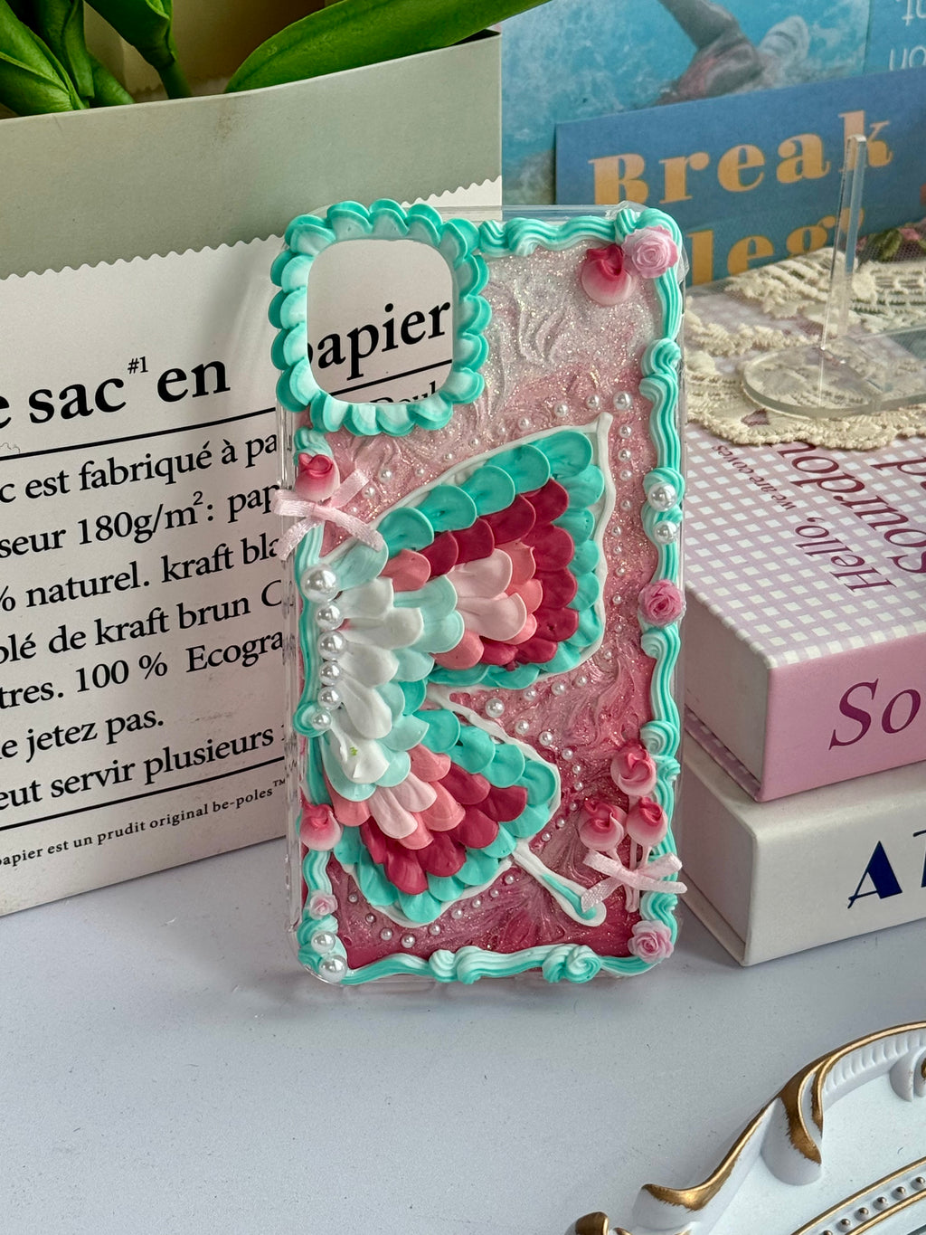 Butterfly Design DIY Cream Glue Handmade Phone Case